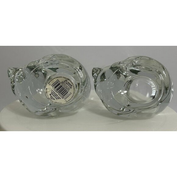 Vintage Sleeping Cat Clear Candle Holder Set Of 2 Indiana Glass Made In U.S.A - Picture 5 of 12